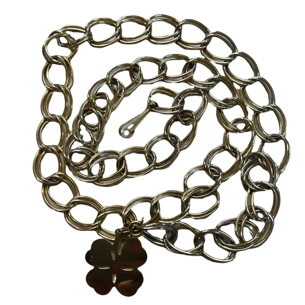 Gold Metal Chain Link Belt Flower Detail fits up‎ to 39